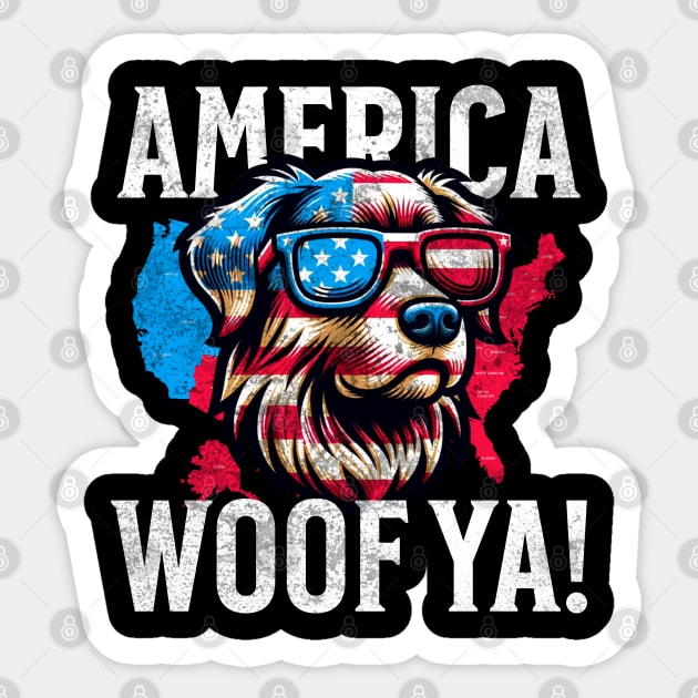 Dogs Love America Woof Ya Funny 4th of July Dog Sticker by Yesteeyear